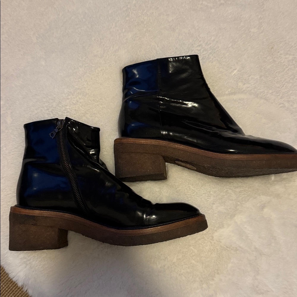 Dries Van Noten Ankle Boots Black Patent Zip Platform Gum Sole EU 40 US 10 - Picture 1 of 4